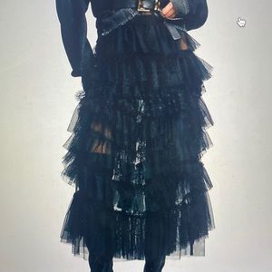 Anthropologie Ruffled Tulle Midi Skirt NWT large